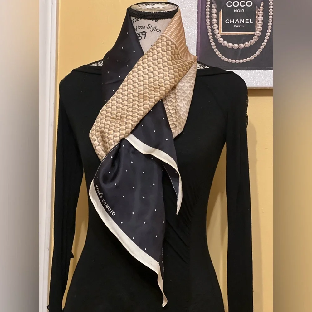 Vince Camuto Black and Gold Patterned Scarf - Picture 3 of 7